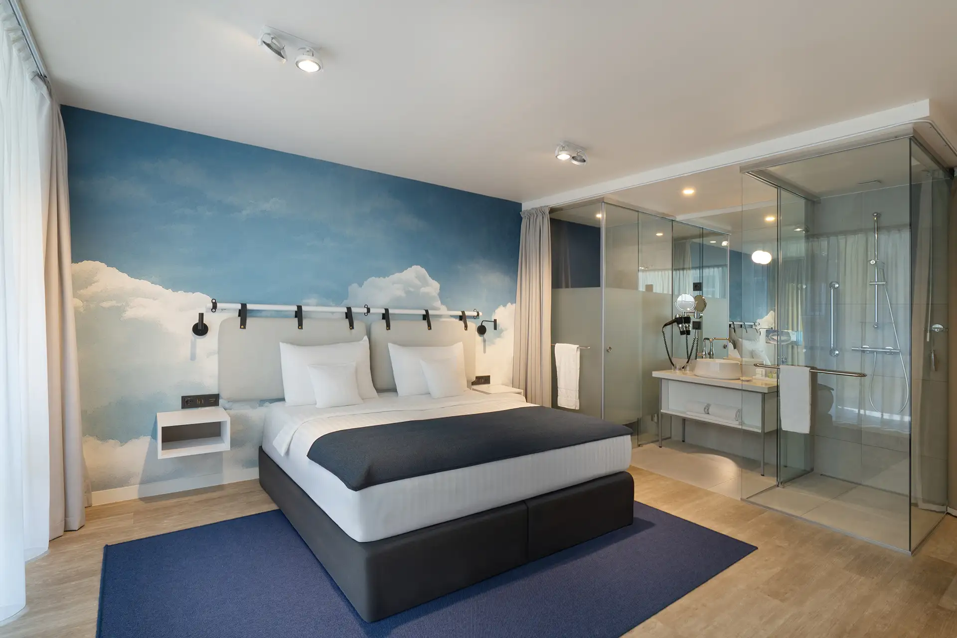 Boutique Hotel Szoba Kék tónusú, boutique stílusú szoba a Cortile Hotelben, lakás fotózás